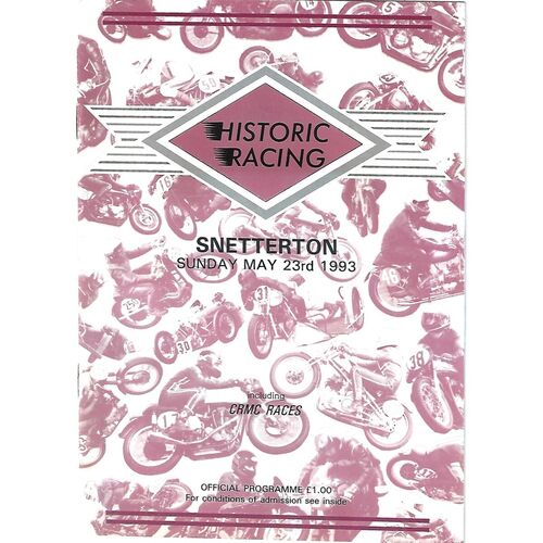 1993 Snetterton Historic Racing Race Meeting (23/05/1993) Motor Cycle Racing Programme