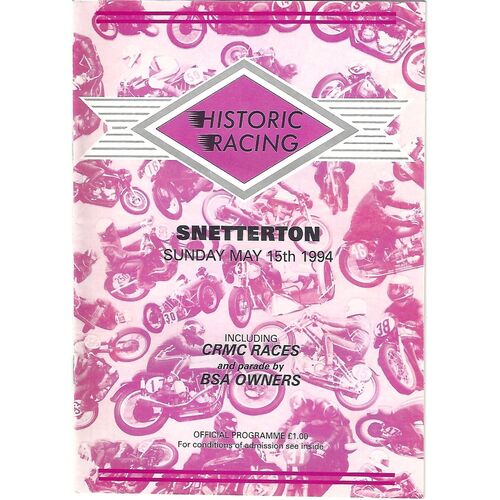 1994 Snetterton Historic Racing Race Meeting (15/05/1994) Motor Cycle Racing Programme