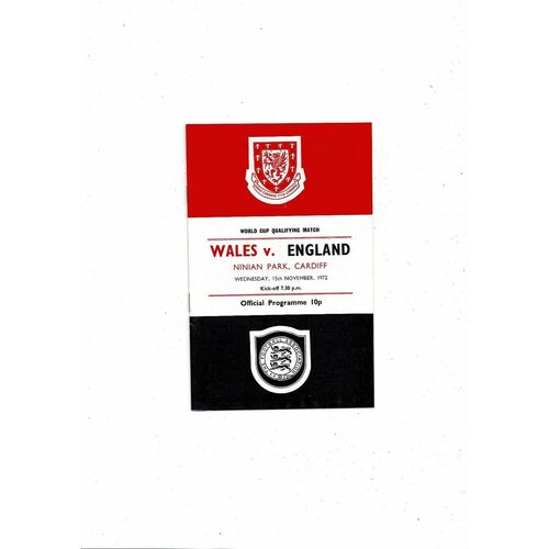 1972 Wales v England World Cup Qualifying Match Football Programme @ Cardiff