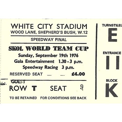 1976 Skol World Team Cup (19/09/1976) Speedway Programme & Event Ticket