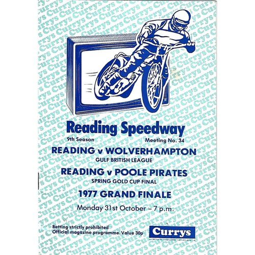 1977 Reading Racers v Wolverhampton Wolves Gulf Oil British League, Rading Racers v Poole Pirates Spring Gold Cup Final (31/10/1977) Speedway Programme