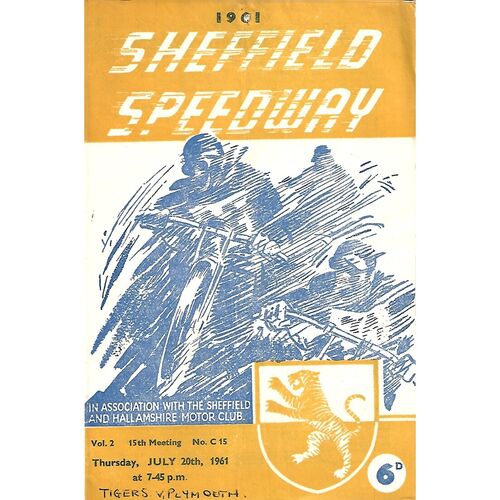 1961 Sheffield Tigers v Plymouth Provincial League (20/07/1961) Speedway Programme