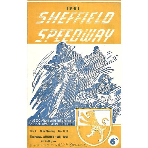 1961 Sheffield Tigers v Rayleigh Provincial League (10/08/1961) Speedway Programme