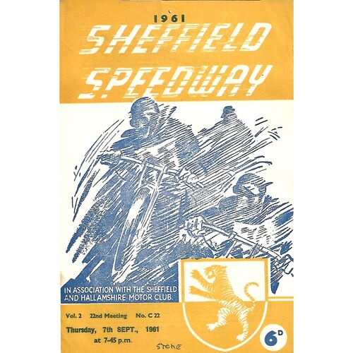 1961 Sheffield Tigers v Stoke Northern League (07/09/1961) Speedway Programme