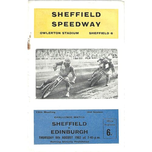 1962 Sheffield Tigers v Edinburgh Challenge Match (09/08/1962) Speedway Programme