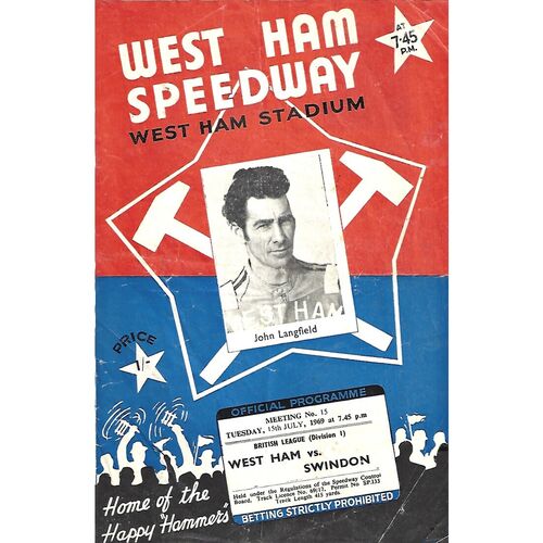1969 West Ham v Swindon British League (15/07/1969) Speedway Programme