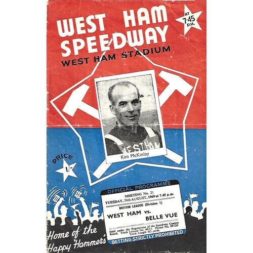 1969 West Ham v Belle Vue British League (26/08/1969) Speedway Programme