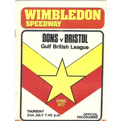 1977 Wimbledon v Bristol Gulf British League (21/07/1977) Speedway Programme