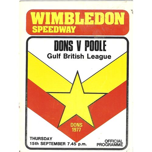 1977 Wimbledon v Poole Gulf British League (15/09/1977) Speedway Programme
