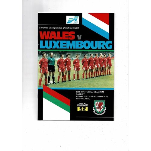 1991 Wales v Luxembourg European Championship Football Programme