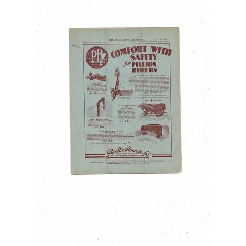 1929/30 Aston Villa v Huddersfield Town Football Programme