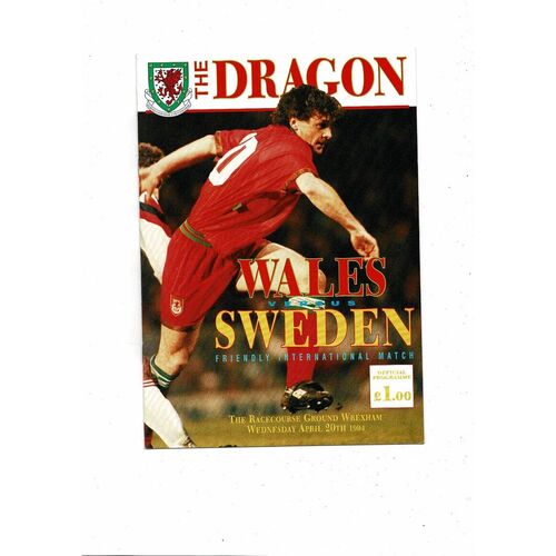1994 Wales v Sweden International Friendly Football Programme @ Wrexham