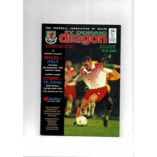1998 Wales v Italy European Championship Football Programme @ Liverpool