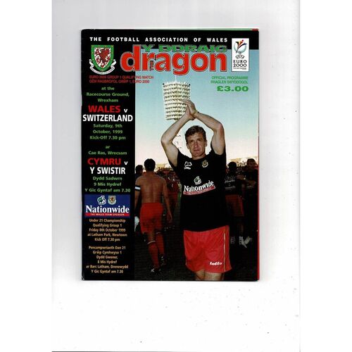 1999 Wales v Switzerland European Championship Football Programme @ Wrexham