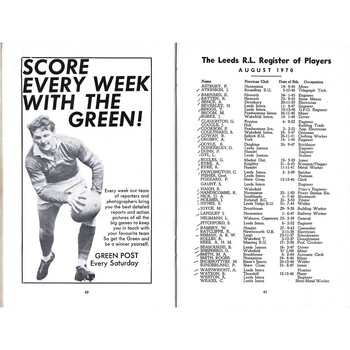 1970/71 Leeds Rugby League Supporters Handbook