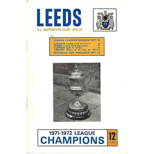 1972/73 Leeds Rugby League Supporters Handbook