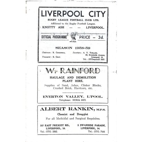 Liverpool City Home Rugby League Programmes