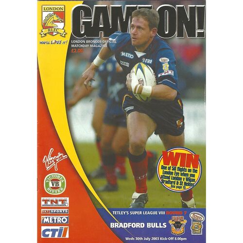 2003 London Broncos v Bradford Bulls Rugby League programme