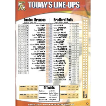 2003 London Broncos v Bradford Bulls Rugby League programme