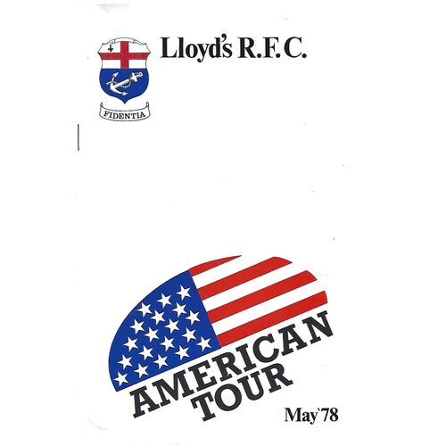 1978 Lloyd's R.F.C American Tour Rugby Union Programme