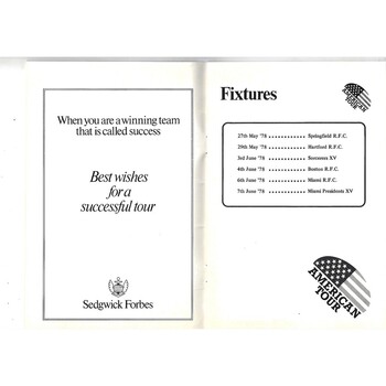 1978 Lloyd's R.F.C American Tour Rugby Union Programme