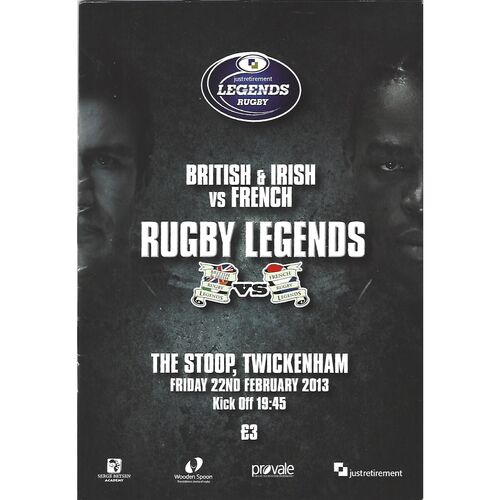 2013 British & Irish Legends v French Legends Rugby Union Programme & Match Ticket