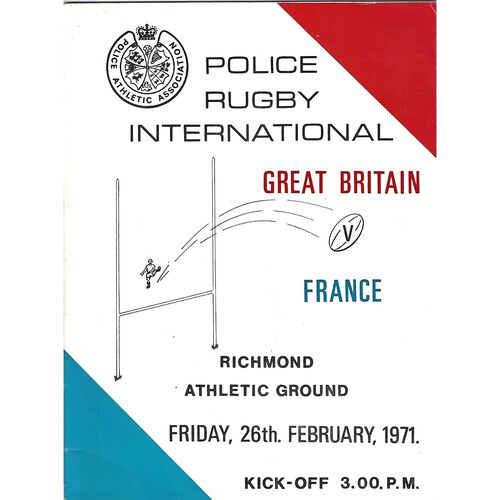 1971 Great Britain v France International Police Rugby Union Programme