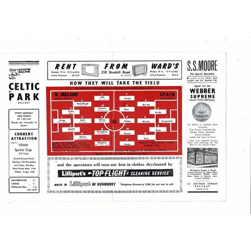 1963 Northern Ireland v Spain Football Programme