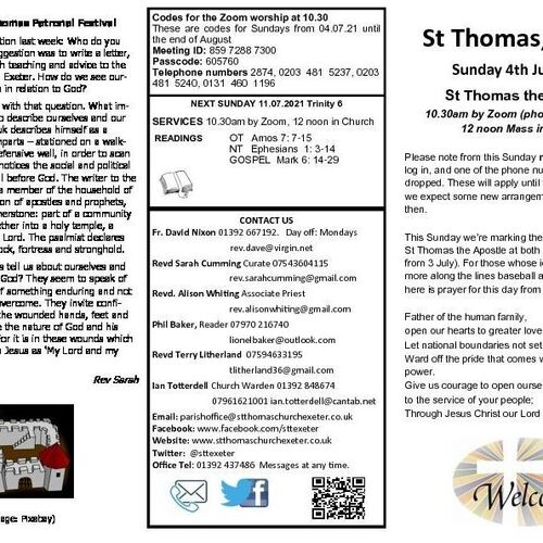 Pew Sheet | The Parish of St Thomas, Exeter