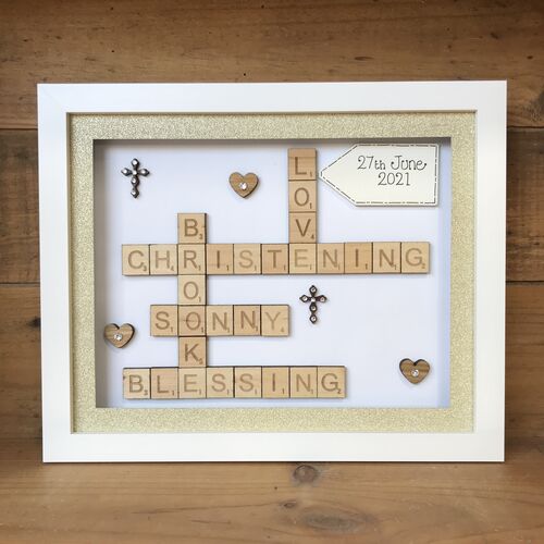 Christening / Baptism Scrabble Family Name Box Frame