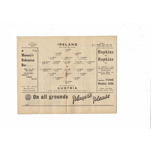 1953 Republic of Ireland v Austria Football Programme