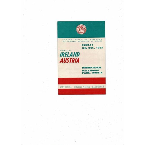 1963 Republic of Ireland v Austria Football Programme