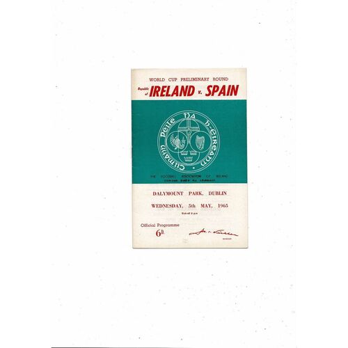 1965 Republic of Ireland v Spain Football Programme