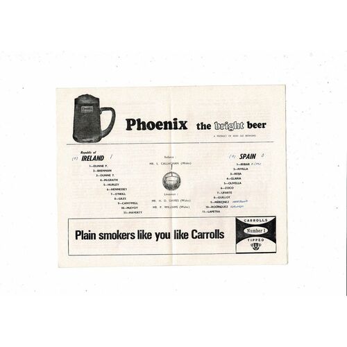 1965 Republic of Ireland v Spain Football Programme