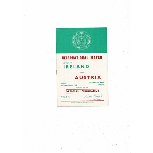 1968 Republic of Ireland v Austria Football Programme