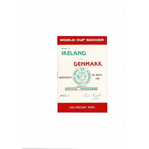 1968 Republic of Ireland v Denmark Football Programme