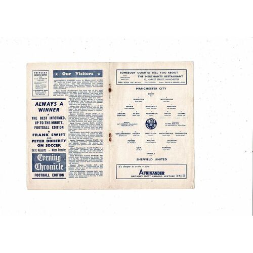 1947/48 Manchester City v Sheffield United Football Programme