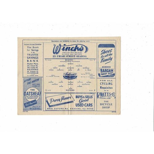 1947/48 Reading v Watford Football Programme