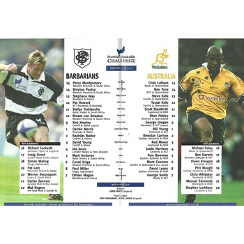 2001 Barbarians v Australia Scottish Amicable Challenge (28/11/2001) Rugby Union Programme