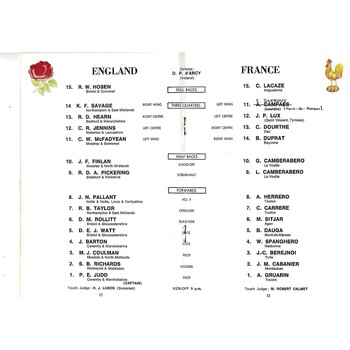 1967 England v France Five Nations Rugby Union Programme