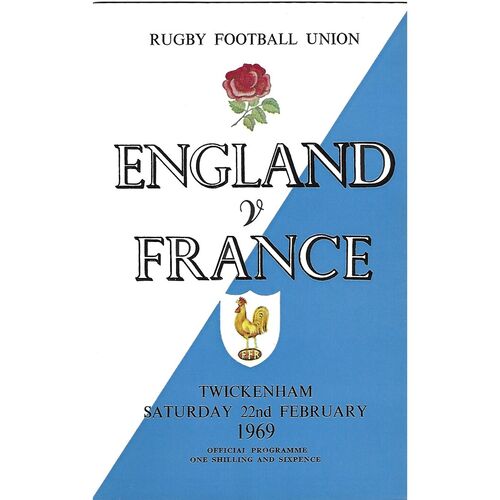 1969 England v France Five Nations Rugby Union Programme