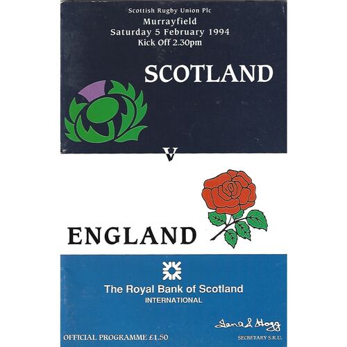 1994 Scotland v England Five Nations Rugby Union Programme