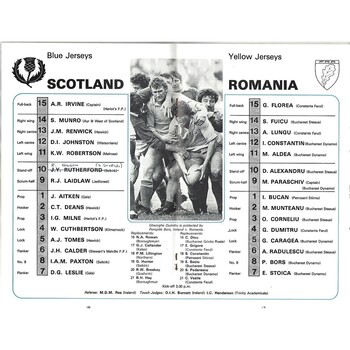 1981 Scotland v Romania (26/09/1981) International Rugby Union Programme