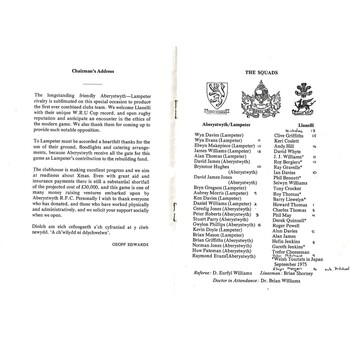 1975/76 Aberystwyth-Lampeter Combined XV v Llanelli (22/10/1975) Aber R.F.C Rebuilding Fund Appeal Rugby Union Programme