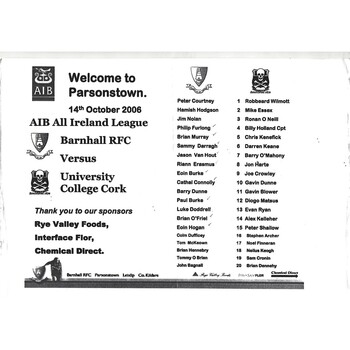 University College Cork Away Rugby Union Programmes
