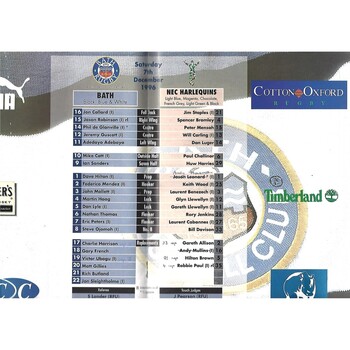 1996/97 Bath v Harlequins 07/12/1996) Rugby Union Programme