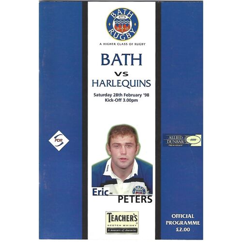 1997/98 Bath v Harlequins (28/02/1998) Rugby Union Programme