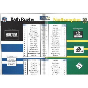 1998/99 Bath v Northampton Saints (12/12/1998) Rugby Union Programme