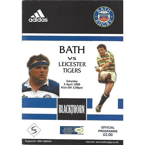 1998/99 Bath v Leicester Tigers (03/04/1999) Rugby Union Programme