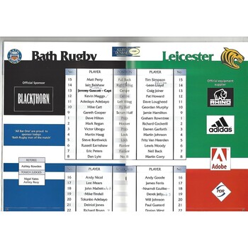 1998/99 Bath v Leicester Tigers (03/04/1999) Rugby Union Programme
